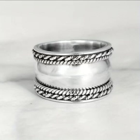 Fashion Wide Ring Silver Plated Braid Edge - Picture 13 of 13